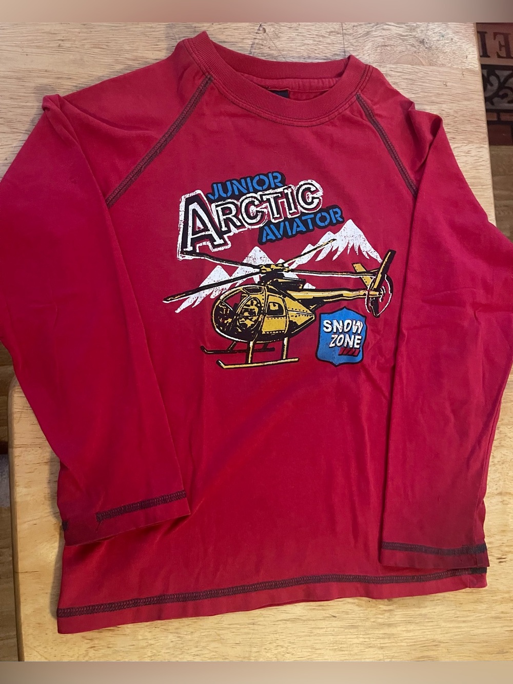 Junior Arctic Aviator Red Long-Sleeve Kids Tee -size 7